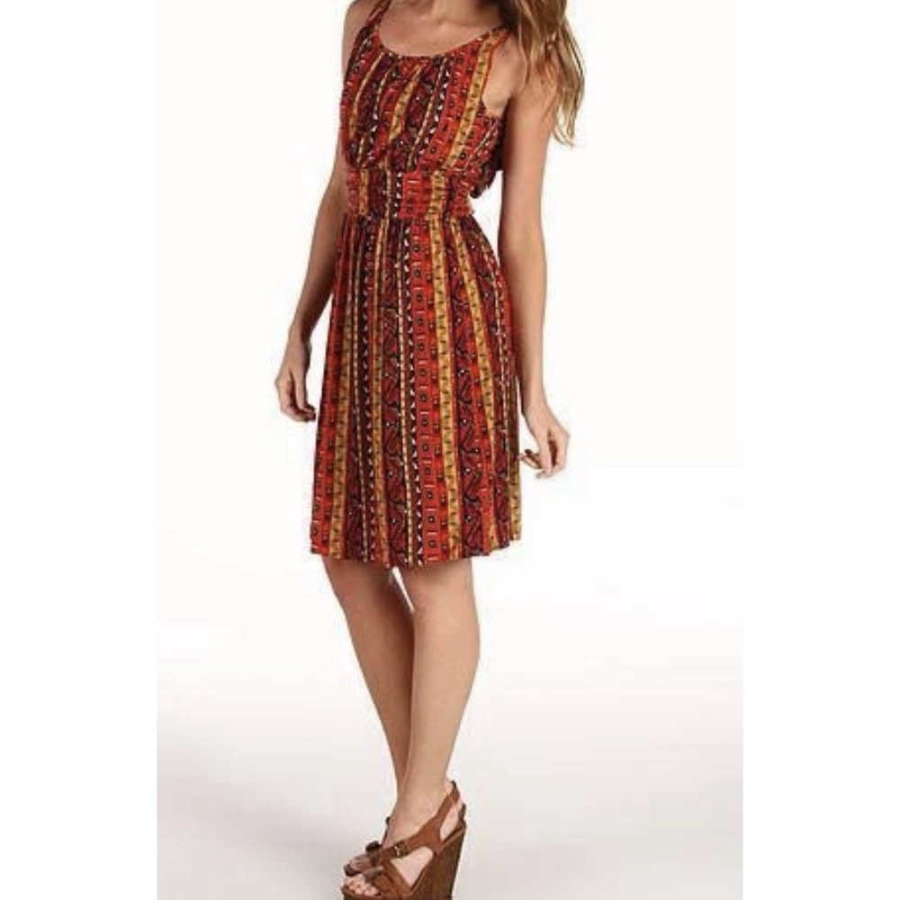 Lucky Brand Ruched Waist Red Striped Summer Nights Jordana Dress Size Small $99
